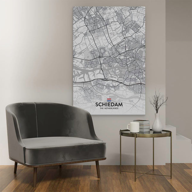 Canvas schilderij interieur Stadskaart Schiedam in het Wit