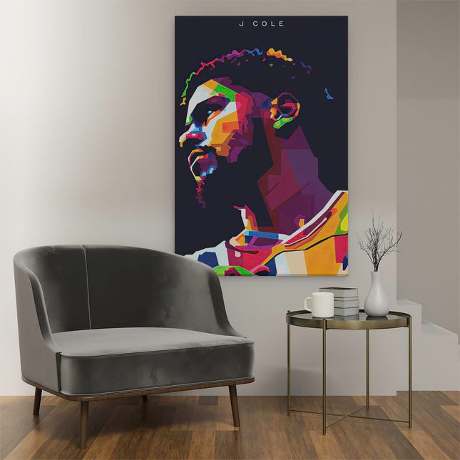 Canvas schilderij interieur J Cole in Abstracte Kleuren