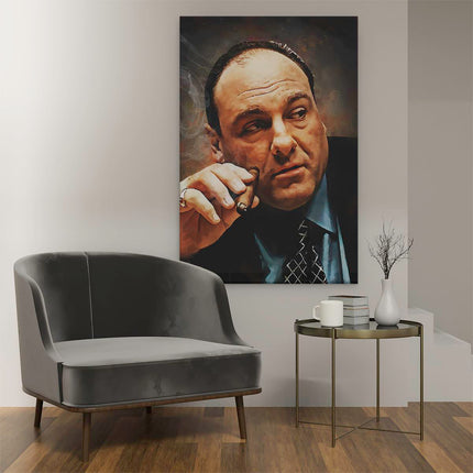 Canvas schilderij interieur Tony Soprano met een Sigaar