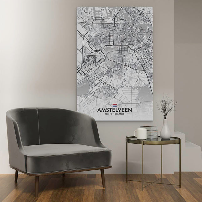 Canvas schilderij interieur Stadskaart Amstelveen in het Wit