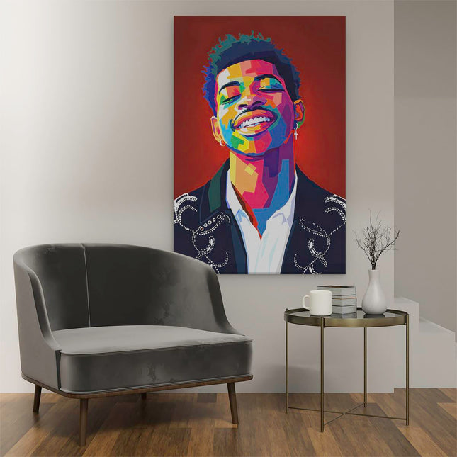 Canvas schilderij interieur Lil Nas X in Abstracte Kleuren