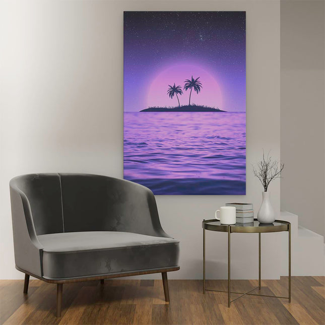 Canvas schilderij interieur Paarse Zonsondergang op een Eiland