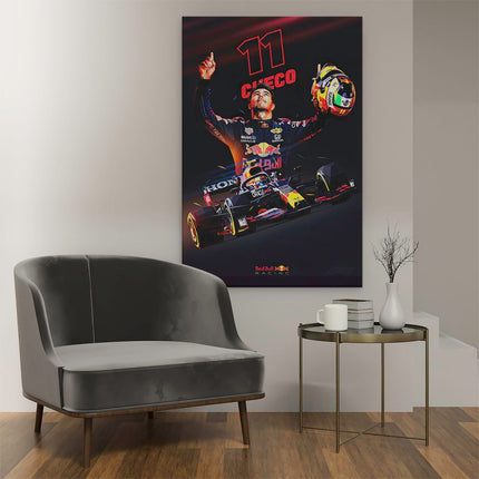 Canvas schilderij interieur Sergio Perez bij Red Bull Racing F1