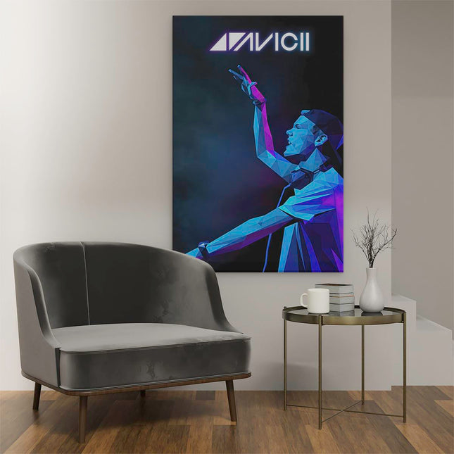 Canvas schilderij interieur Rapper Avicii in Geometrische Vormen