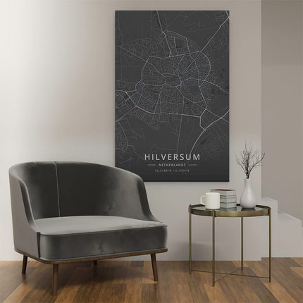 Canvas schilderij interieur Stadskaart Hilversum in het Zwart