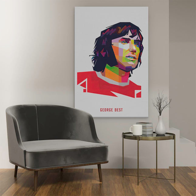 Canvas schilderij interieur George Best in Abstracte Kleuren
