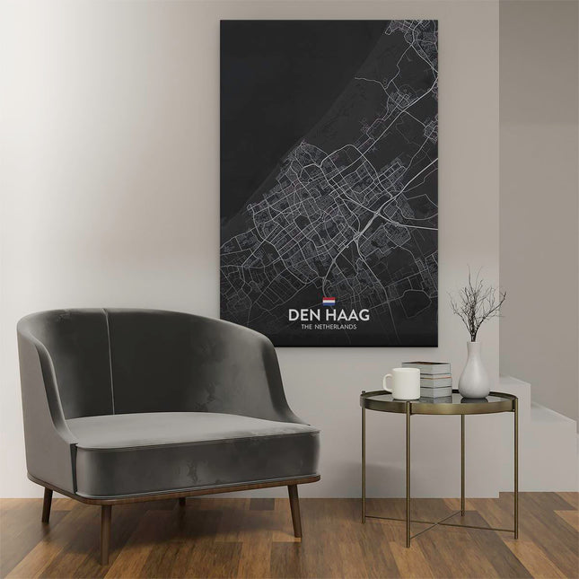 Canvas schilderij interieur Stadskaart Den Haag in het Zwart