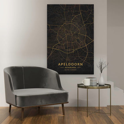 Canvas schilderij interieur Stadskaart Apeldoorn in het Goud en Zwart