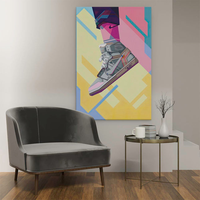 Canvas schilderij interieur Nike Air Schoen in de Lucht