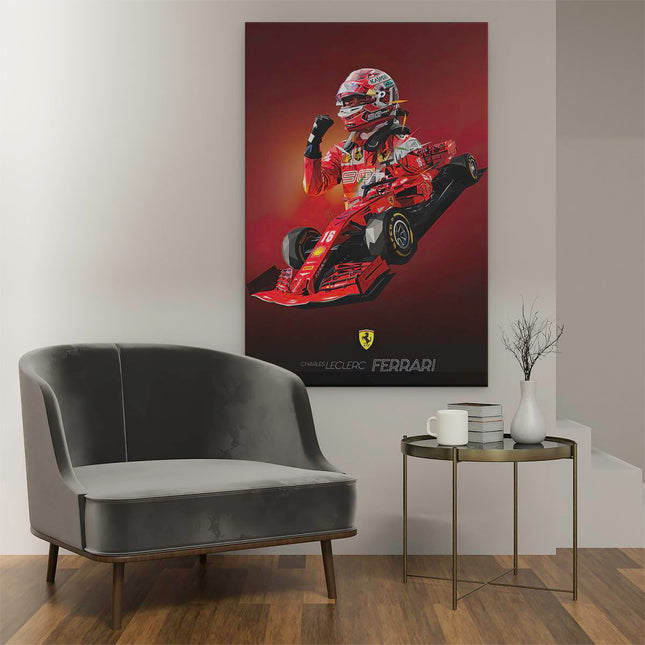 Canvas schilderij interieur Charles Lecrerc bij Ferrari F1