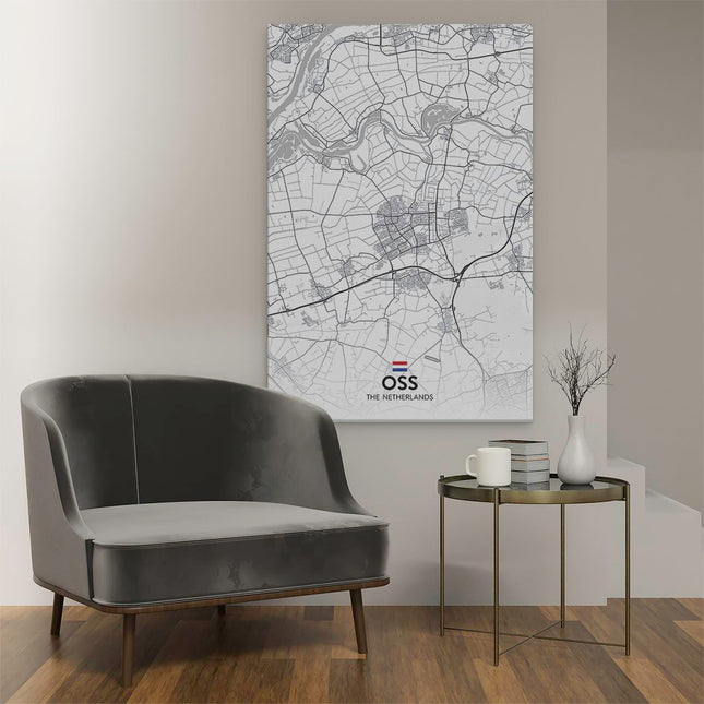 Canvas schilderij interieur Stadskaart Oss in het Wit