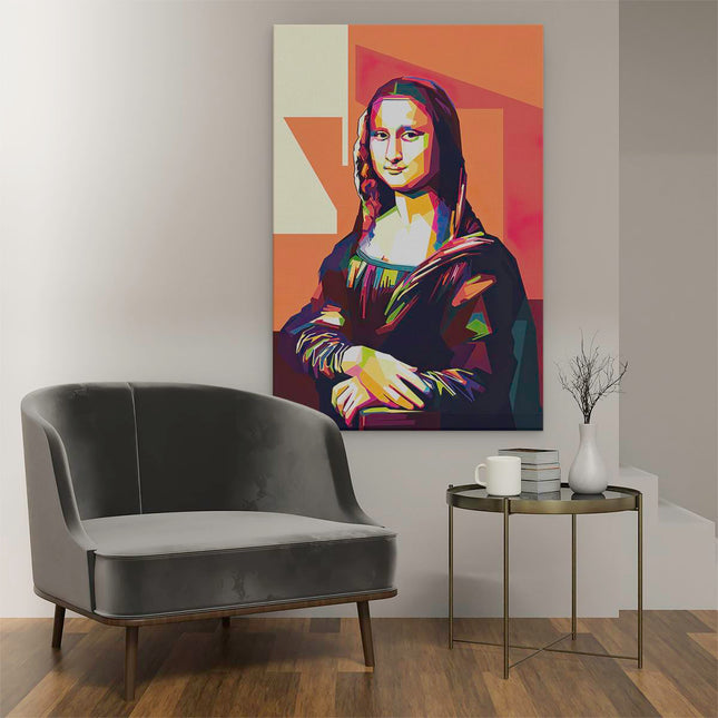 Canvas schilderij interieur Mona Lisa in Abstracte Kleuren