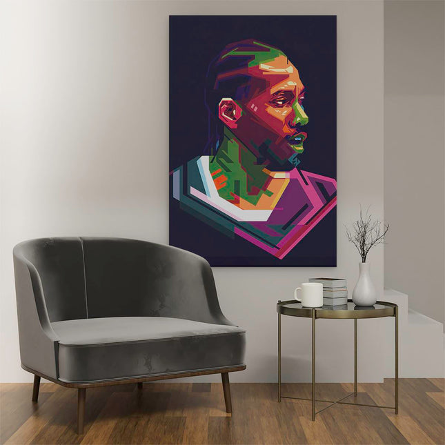 Canvas schilderij interieur Kawhi Leonard in Abstracte Kleuren