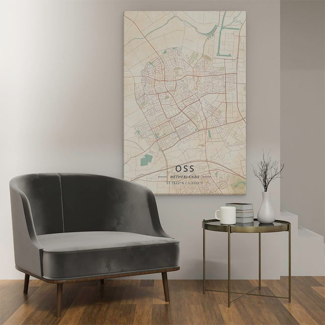 Canvas schilderij interieur Stadskaart Oss in Beige