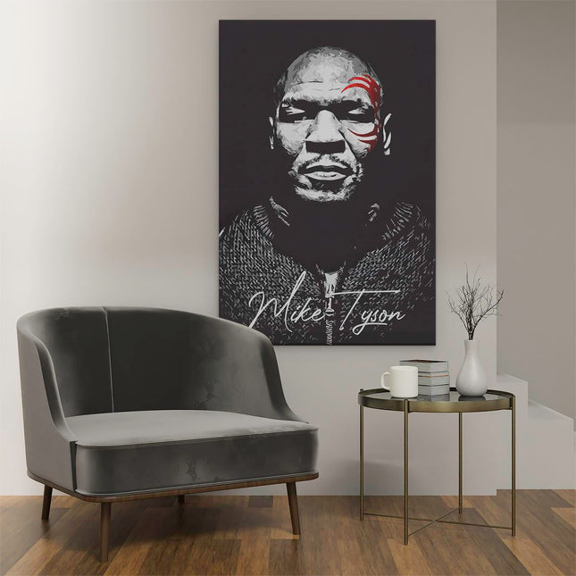 Canvas schilderij interieur Mike Tyson met zijn Rode Tattoo