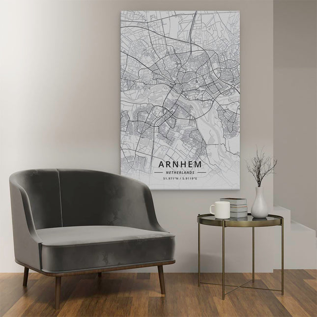 Canvas schilderij interieur Stadskaart Arnhem in het Wit