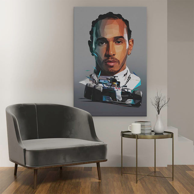 Canvas schilderij interieur Lewis Hamilton bij Mercedes F1