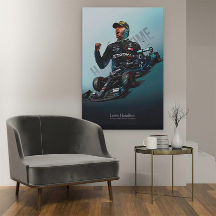 Canvas schilderij interieur Lewis Hamilton bij Mercedes F1