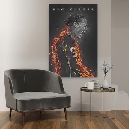 Canvas schilderij interieur Big Virgil van Dijk in Vuur en Vlam