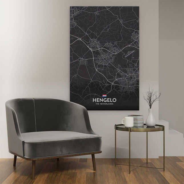Canvas schilderij interieur Stadskaart Hengelo in het Zwart