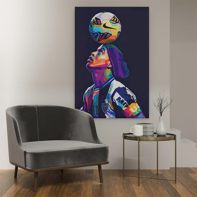 Canvas schilderij interieur Ronaldinho met Bal op het Hoofd