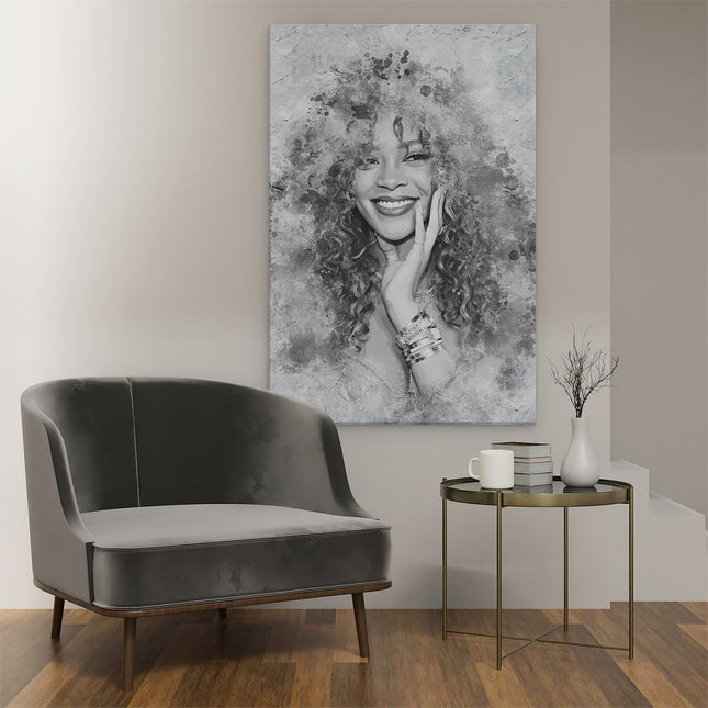 Canvas schilderij interieur Rihanna in het Zwart Wit 