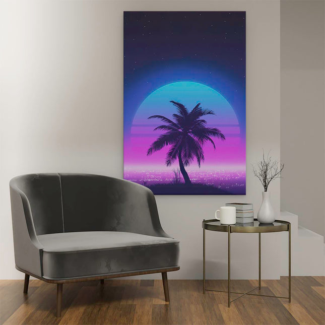 Canvas schilderij interieur Getekende Palmboom op een Eiland