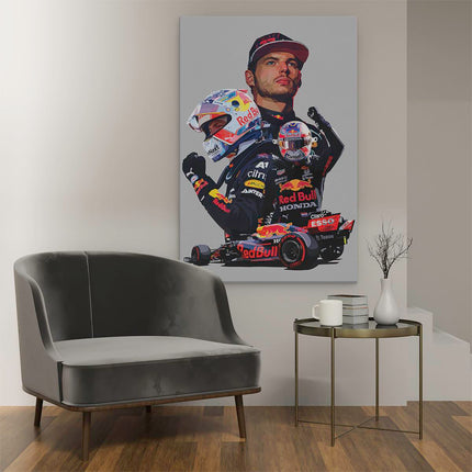 Canvas schilderij interieur Max Verstappen bij Red Bull F1