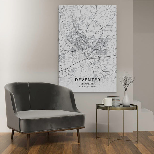 Canvas schilderij interieur Stadskaart Deventer in het Wit