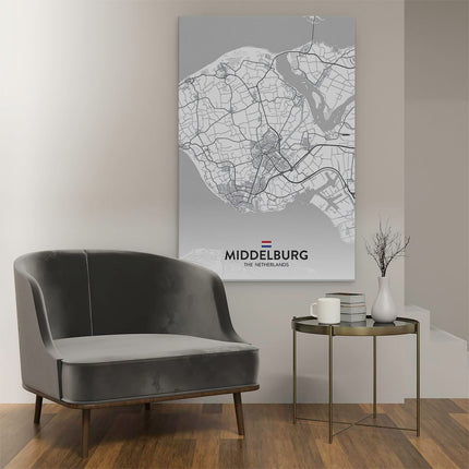 Canvas schilderij interieur Stadskaart Middelburg in het Wit