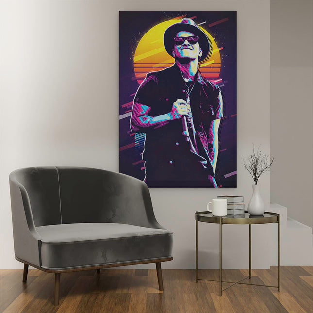Canvas schilderij interieur Bruno Mars tijdens de Zonsondergang