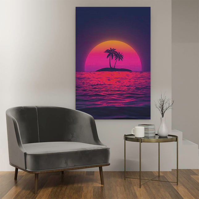 Canvas schilderij interieur Getekende Eiland Tijdens Zonsondergang