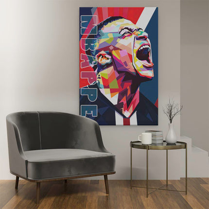 Canvas schilderij interieur Kylian Mbappe in Kleur