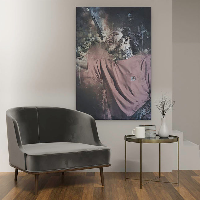 Canvas schilderij interieur Zingende Post Malone op Olieverf
