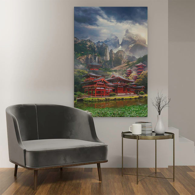 Canvas schilderij interieur Chinese Tempels in de Bergen bij het Water