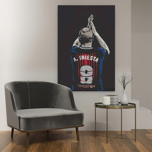 Canvas schilderij interieur Andres Iniesta bij FC Barcelona