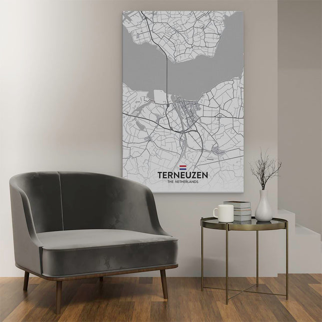 Canvas schilderij interieur Stadskaart Terneuzen in het Wit