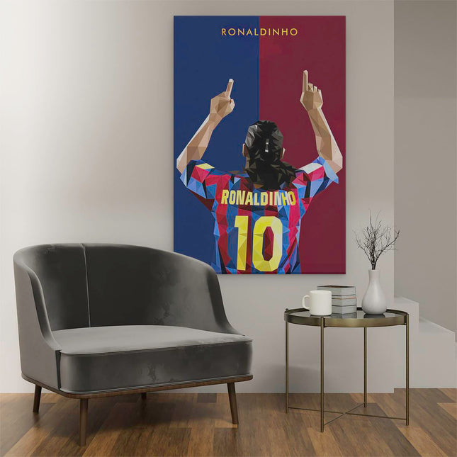 Canvas schilderij interieur Ronaldinho bij FC Barcelona