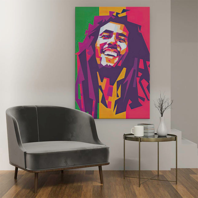 Canvas schilderij interieur Bob Marley met Rastafari Kleuren