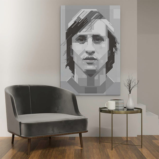 Canvas schilderij interieur Johan Cruijff in het Zwart Wit
