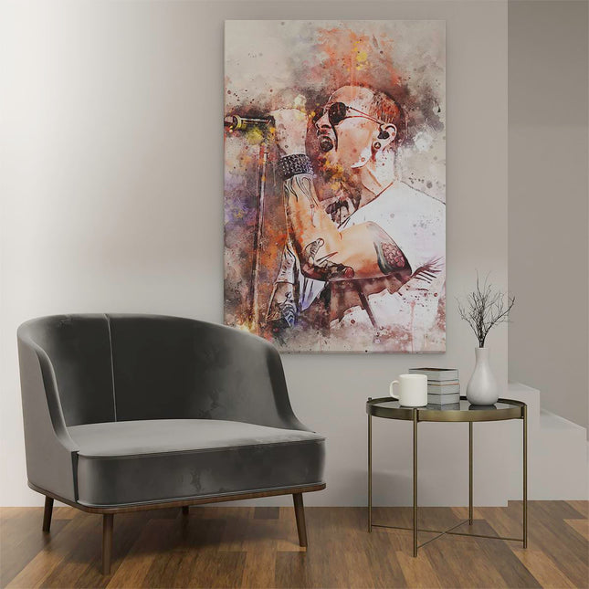 Canvas schilderij interieur Chester Bennington op Olieverf