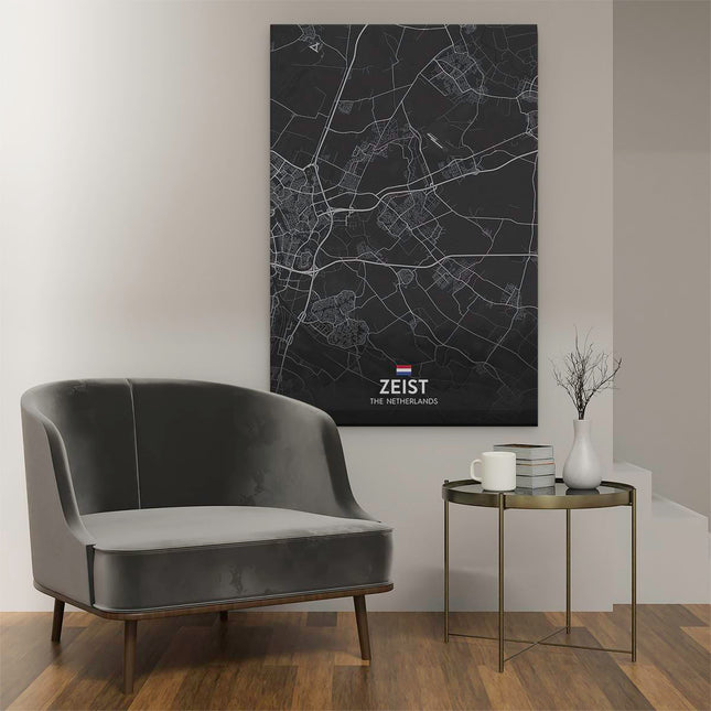 Canvas schilderij interieur Stadskaart Zeist in het Zwart