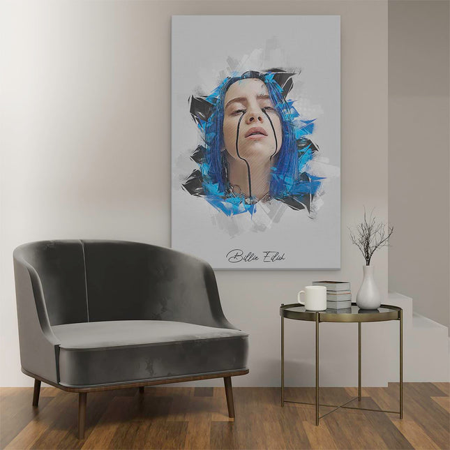 Canvas schilderij interieur Billie Eilish met Zwarte Tranen