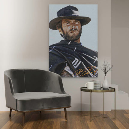 Canvas schilderij interieur Clinten Eastwood met een Cowboyhoed