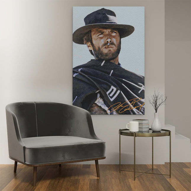 Canvas schilderij interieur Clinten Eastwood met een Cowboyhoed