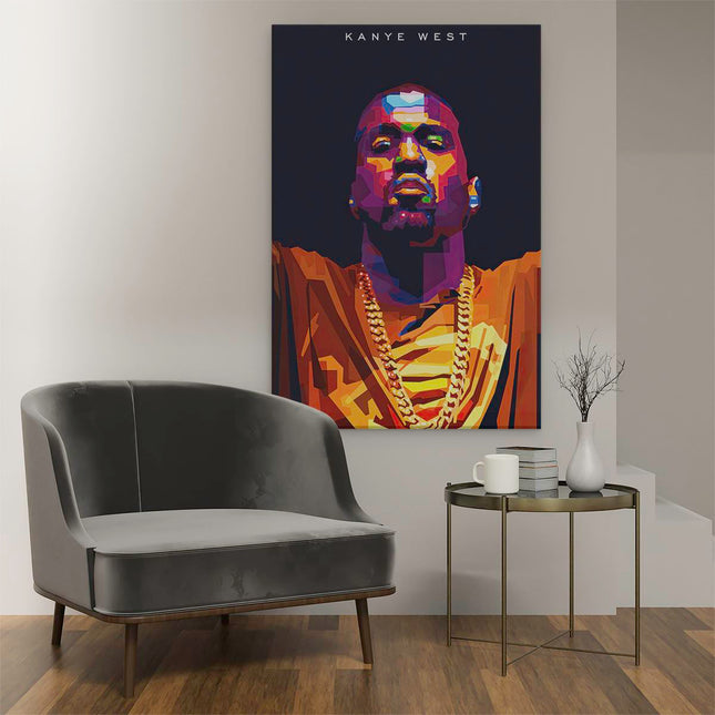 Canvas schilderij interieur Kanye West in Abstracte Kleuren