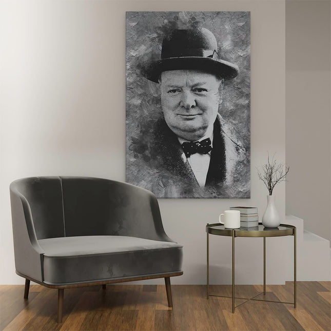 Canvas schilderij interieur Winston Churchill in het Zwart Wit