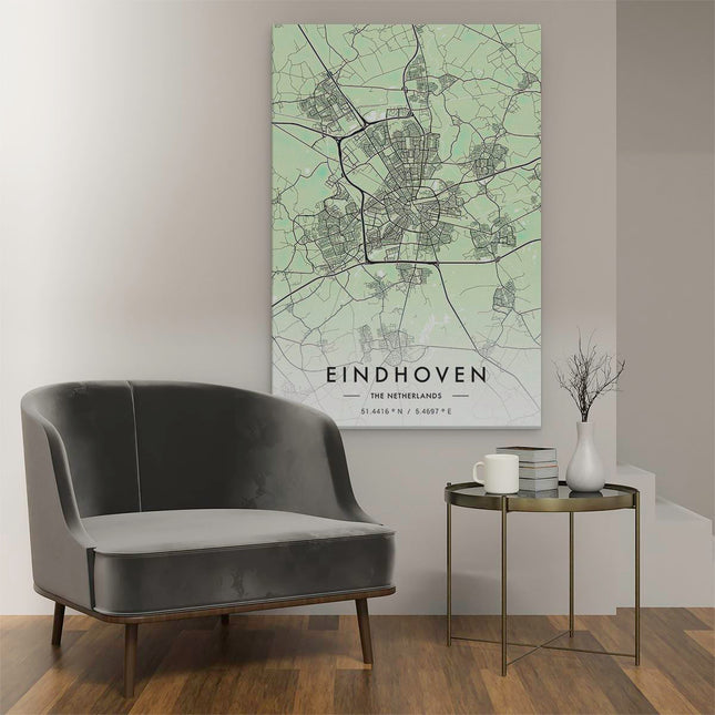 Canvas schilderij interieur Stadskaart Eindhoven in het Licht Groen
