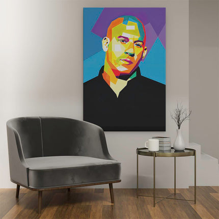 Canvas schilderij interieur Vin Diesel in Abstracte Kleuren