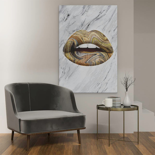 Canvas schilderij interieur Abstract Gouden Lippen 